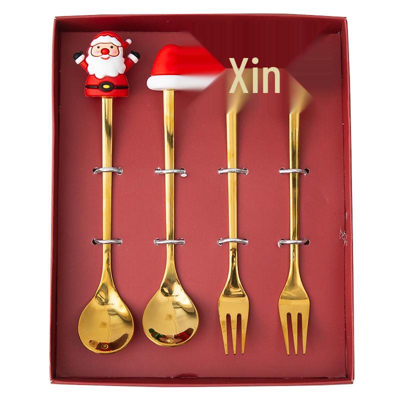 Cartoon Christmas Tree Stainless Steel Dessert Cutlery Set: Cute Fruit Fork & Spoon Gift
