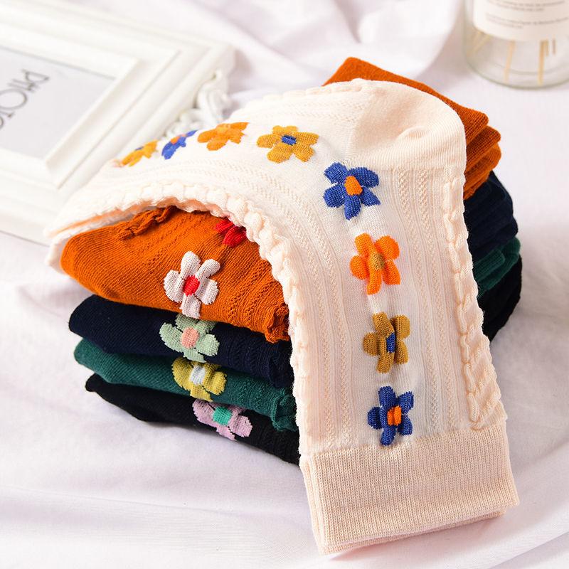 3/5pcs Spring Autumn Japanese Harajuku Woman Socks Cotton with Flowers Funny Socks Women Korean Style Kawaii Girls Calcetines Mujer