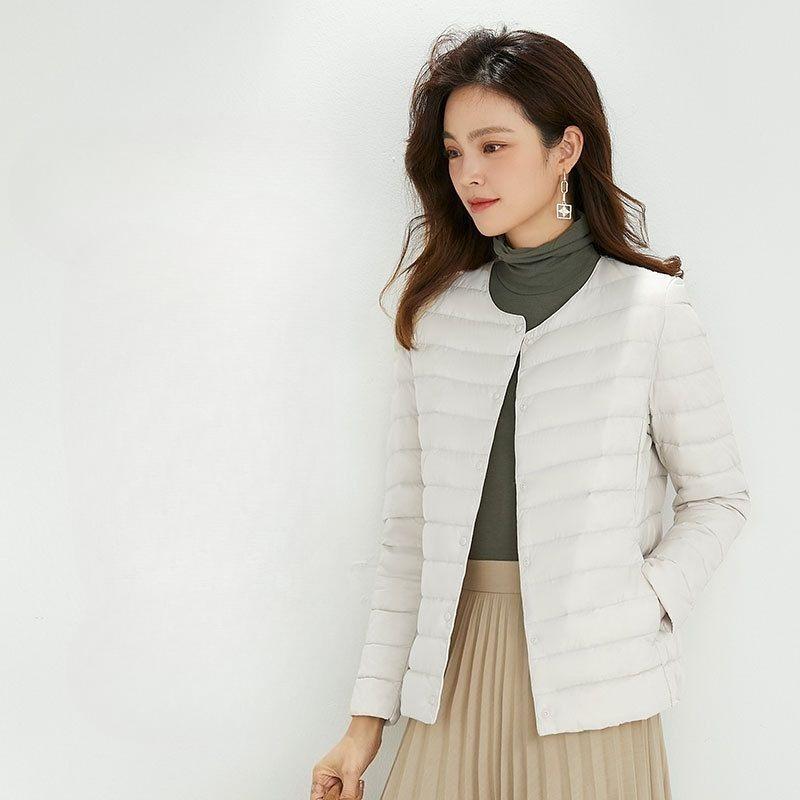 Women's V Neck Long Sleeve Lightweight 90% White Duck Down Jacket Inner Liner Coat