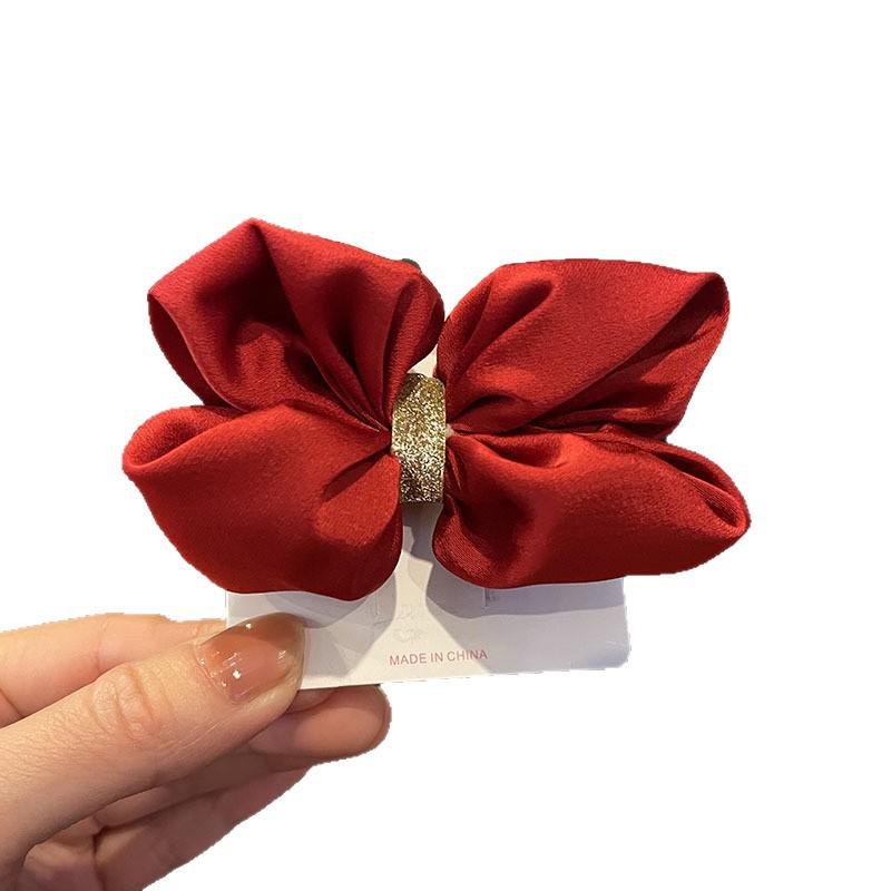 Children's Chinese New Year Red Embroidered Bow Hair Clip & Ties for Hanfu Style