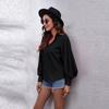 Spring Stand Up Collar Lantern Sleeve Shirt Women's Solid Color Long Sleeved Shirt Chiffon Shirt Blouses & Shirts