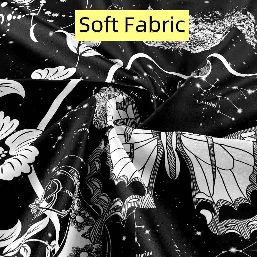 Flower and Butterfly Vertical Tapestry, Black and White Aesthetic Tarot Wall Tapestry, Moon and Stars Floral Tapestries Bedroom