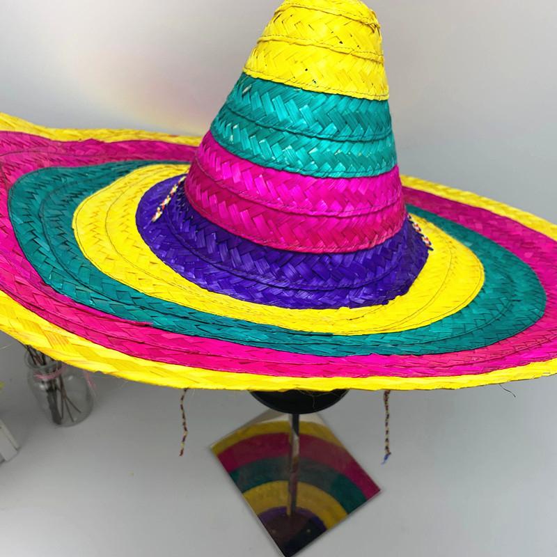 Cappello da Festa Messicano Colorato a Tesa Larga in Paglia Uomo Donna Estivo all'Aperto Cappello Parasole Visiera Parasole Cappello da Spiaggia Sombrero Decorazione di Halloween