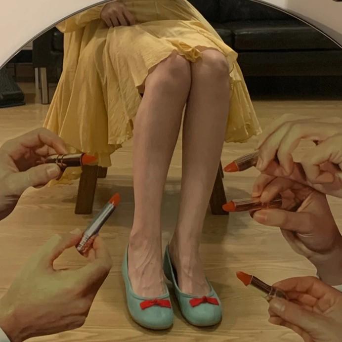 Sheepskin Version~ French Bow Round Head Ballet Shoes Women's Blue Flats Fairy Evening Breeze Light Mouth Single Shoes