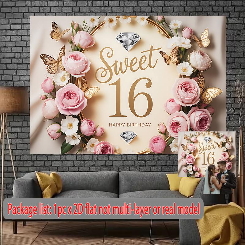 Party Backdrop 16 Birthday Flat Sweet Card Celebration Photo Booth Front Door Decor