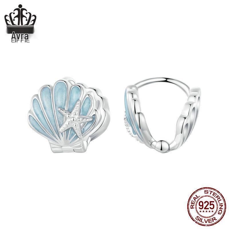 

Everly Blue Seashell & Starfish Ear Cuffs, Versatile S925 Sterling Silver, White Gold-Plated Earrings for Women.