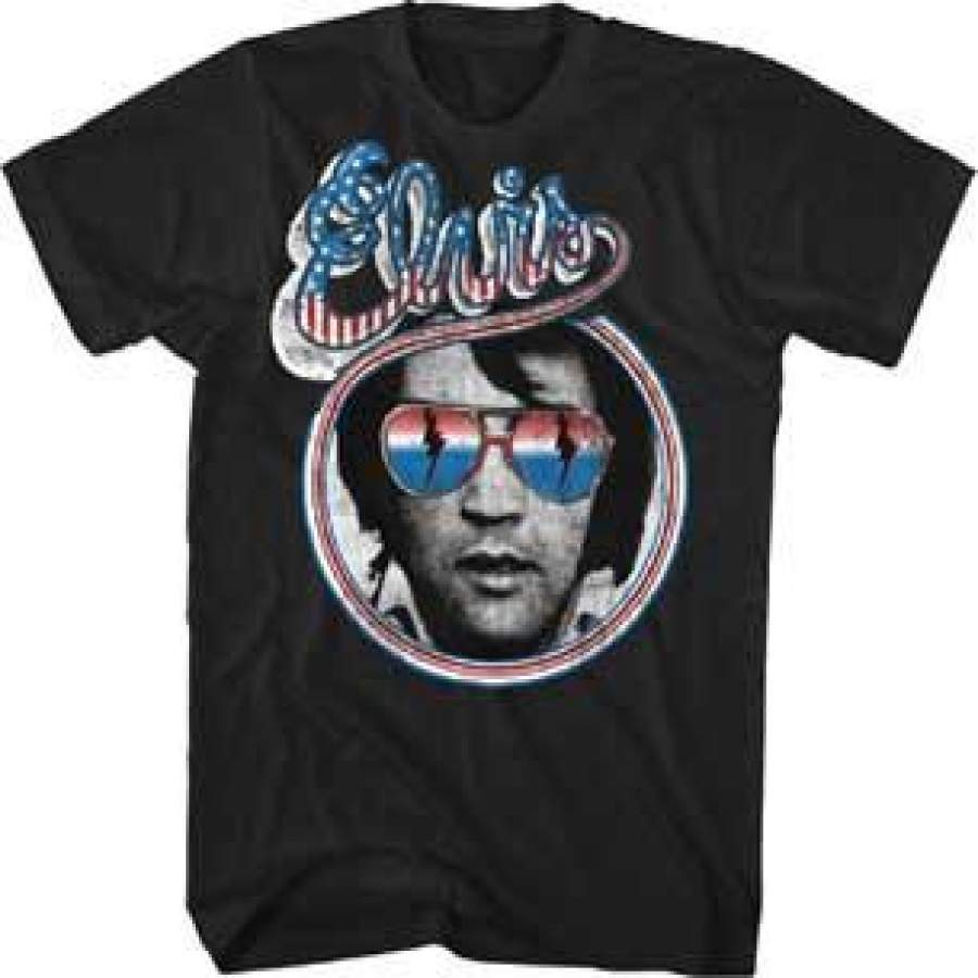 Official Elvis Presley RedWhite and Blue Mens Black T Shirt Elvis Tee XL
