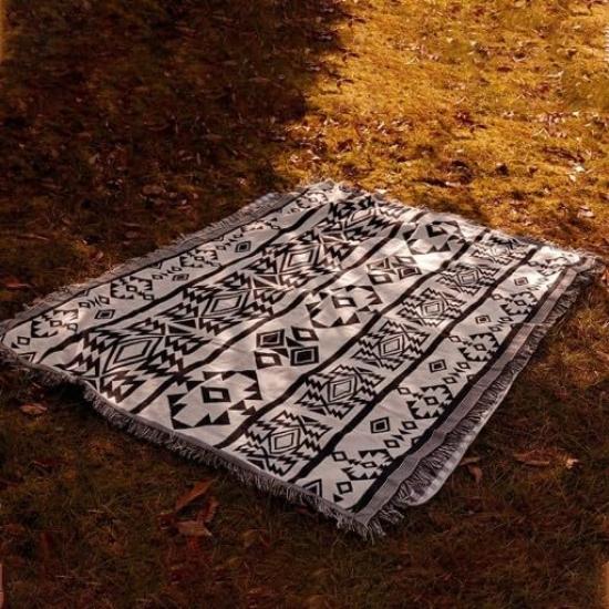 Peel Forest Camping Large Outdoor Ethnic Cotton Tent Black and 230 x 340 Scandinavian-style Blanket, Rug, Style, Blend, Monochrome, Washable, Mat,