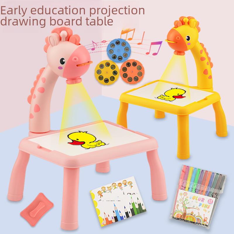 Deer-Shaped Projection Drawing Table with Sound & Light - Children's Graffiti and Writing Toy Set