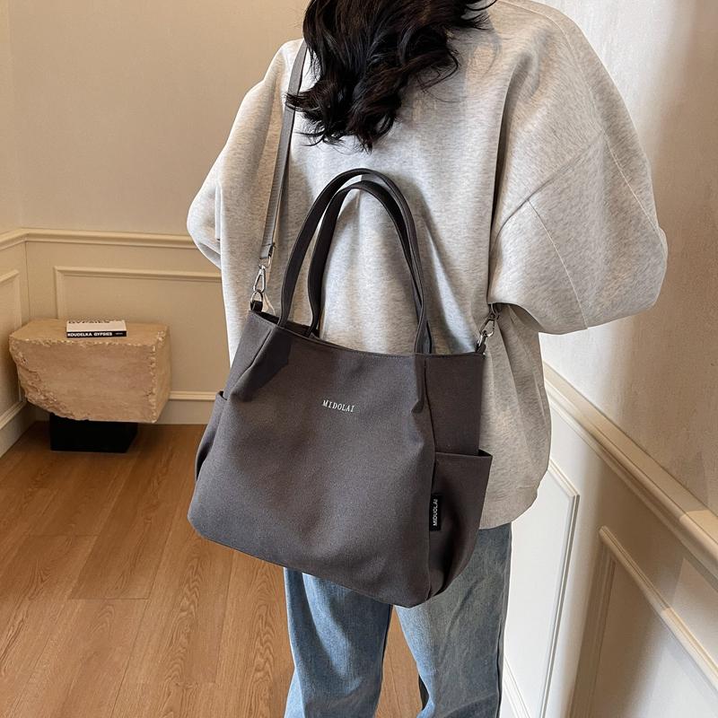 Commuter Canvas Bag Women Shoulder Crossbody Bag Solid Color Shopping Bag
