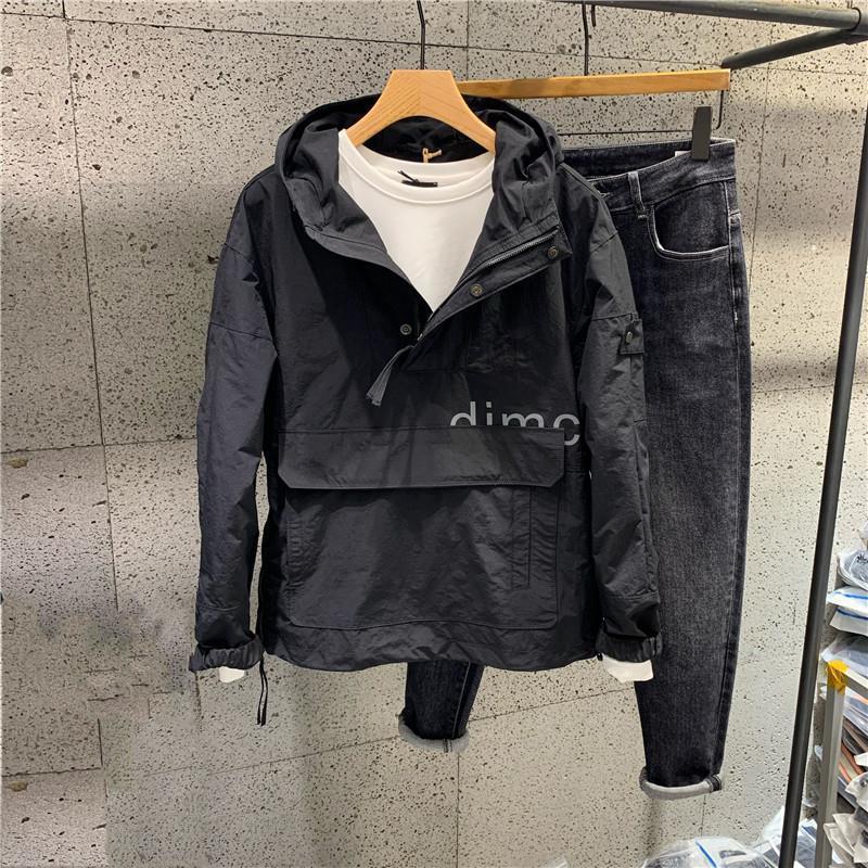 

Повседневная однотонная куртка с капюшоном в японском стиле с модными печатными надписями для мужчин 3XL