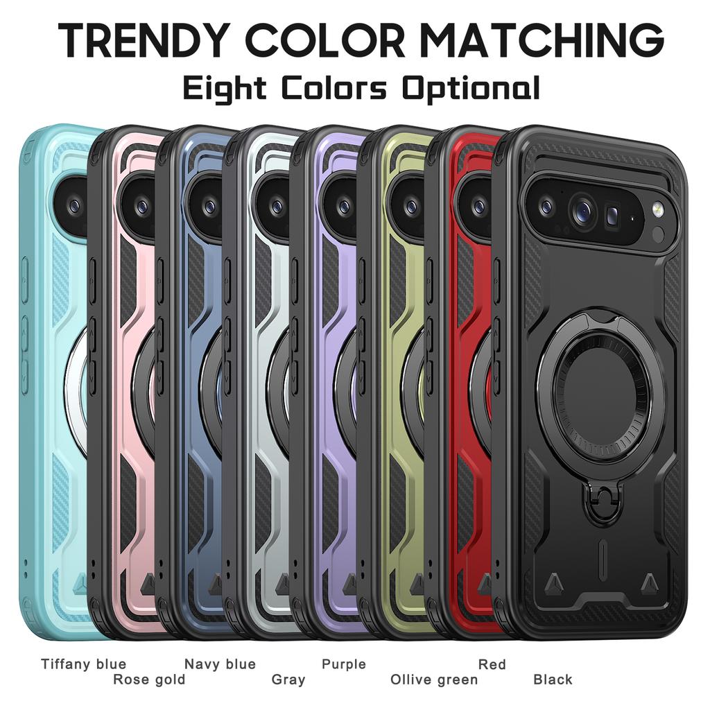 Shockproof Bumper For Google Pixel 9 Pro XL 9A Magnetic Ring Fold Bracket Phone Case For Google Pixel 10 Pro XL Dual Layer Cover