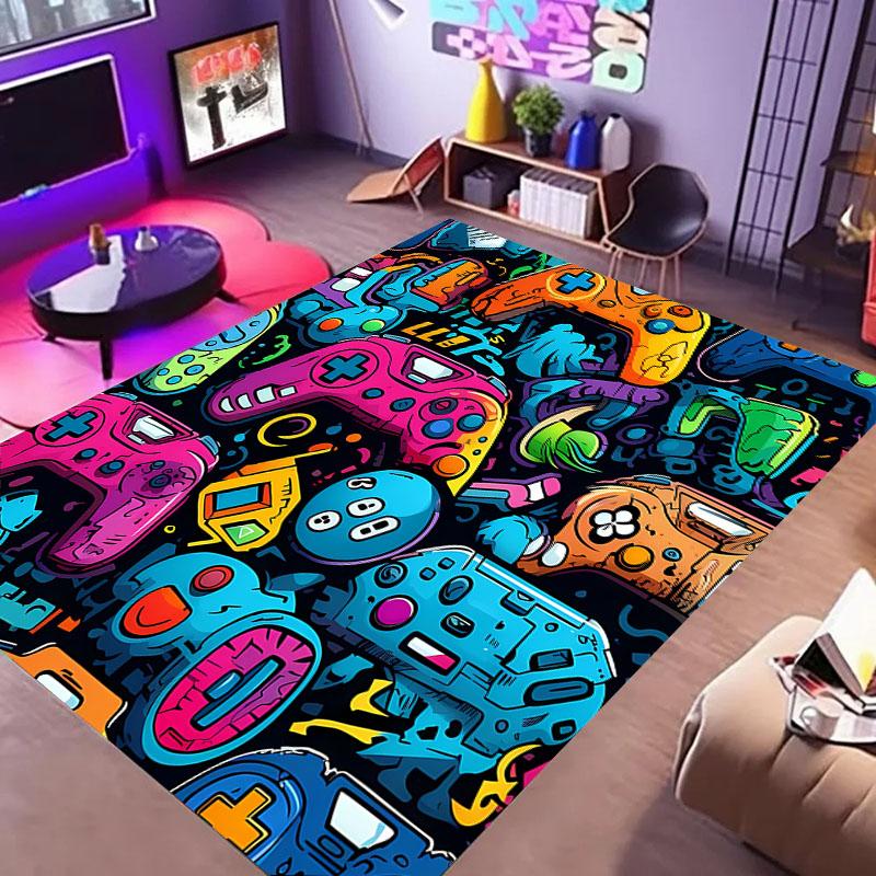 HD Home Area Gamer Rugs with Game Controller Design,Non Slip Floor Mats for Kids, Carpet for Decor Living Bed Playrooms Kitchen