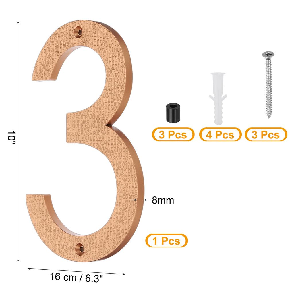 10 Inch House Number, House Address Numbers Sign Large Floating Modern with Screws for Outside Door Wall Street, Gold, 0-9