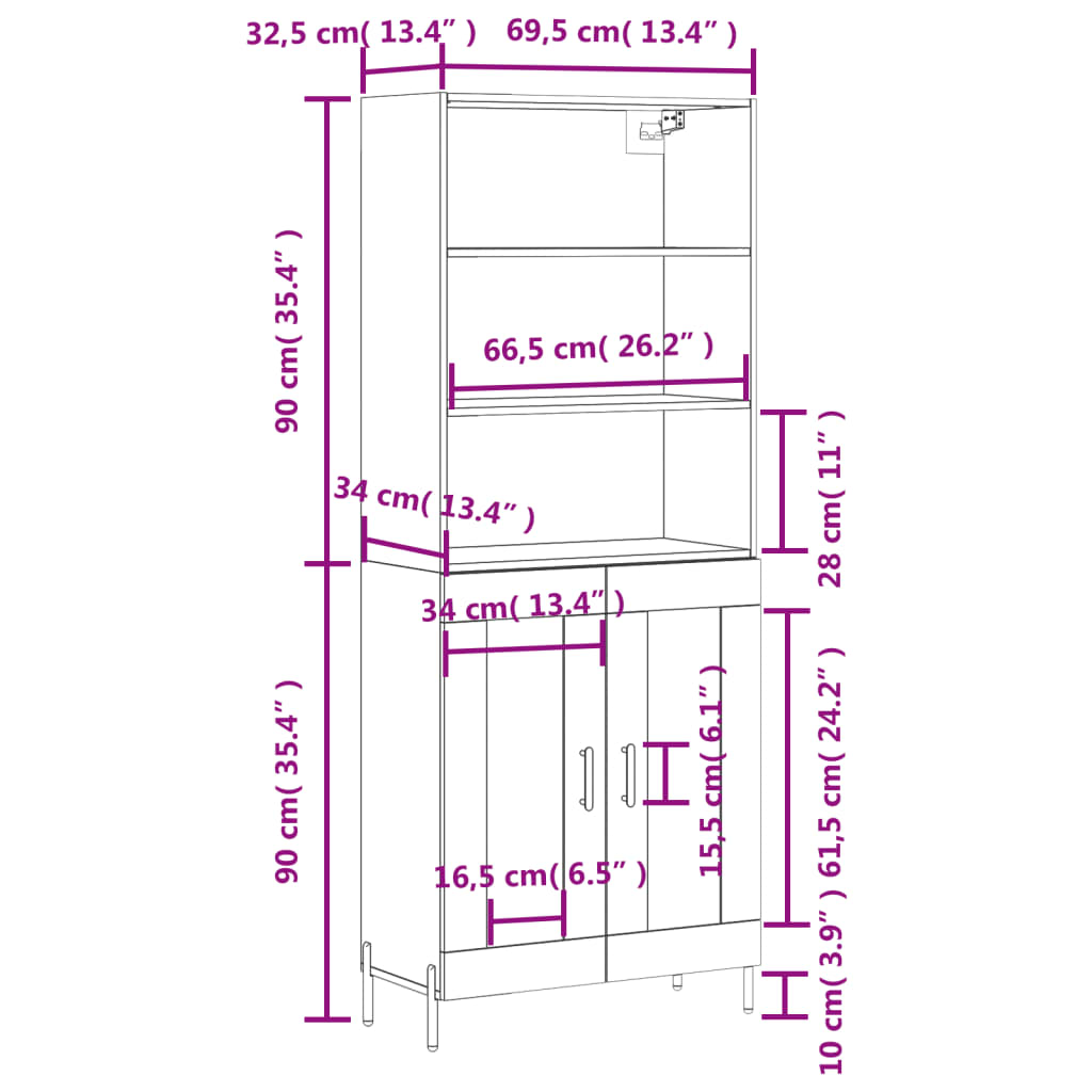 Highboard Concrete Grey 69.5x34x180 cm Engineered Wood