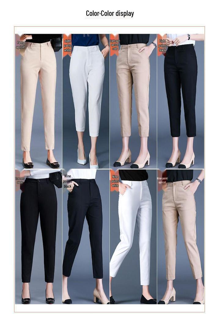 Petite Women's High-Waisted Split Hem Cropped Blazer Pants - Summer Thin Style, Casual Straight Leg
