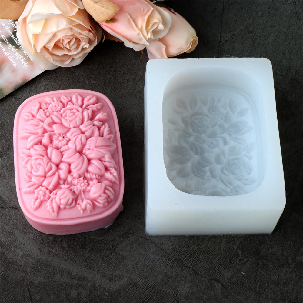 3D Flat Floral Pattern Relief Silicone Soap Mold DIY Lily Peony Floral Fragrance Soap Make Tool Silicone Mold