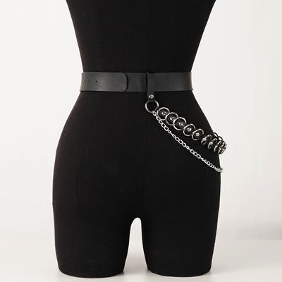 Schwarzer Kunstleder-Gürtel mit Ketten- und Ringdetail | Trendiges Modeaccessoire für Damen | Perfekt für Kleider, Jeans und Röcke