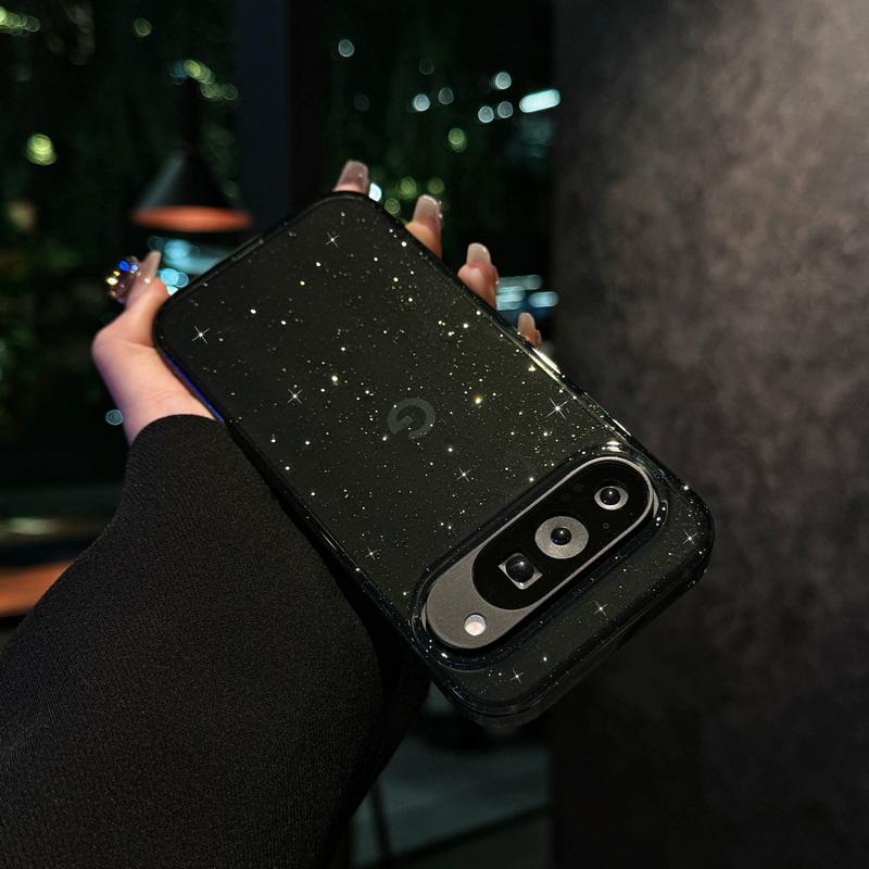 Glitter Clear Wireless Charge Magnetic Case For Google Pixel 9 Pro XL 8 Pro 8A TPU Soft Edge Shockproof Transparent PC Phone Cover