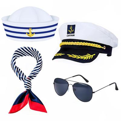 European Yacht Party Sailor Costume Set: Captain Hat, Sunglasses, Scarf & Sailor Hat Accessories