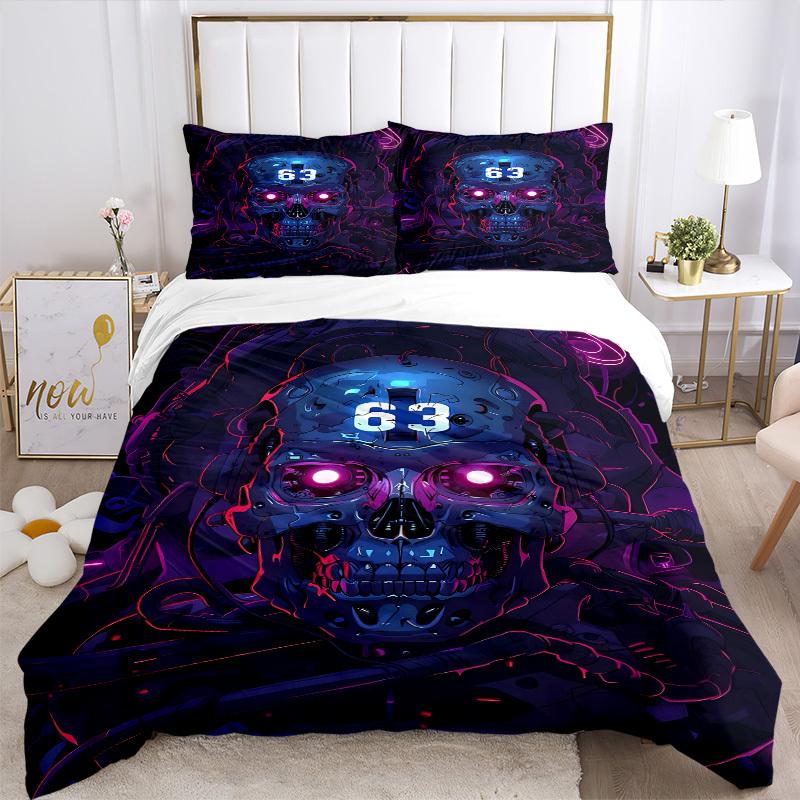 3pcs Cyberpunk Skull Bedding Set, Includes 1 Comforter + 2 Pillowcases, Without Pillow Inserts, Soft Comfortable, Lightweight Breathable, Pr