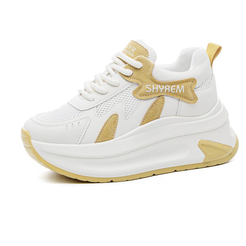 Breathable thick-soled white shoes, new 2025 popular high-value and versatile summer mesh heightening sports and leisure board shoes