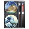 Yamakatsu Mino Touen Katsushika Hokusai Views of Mount Pair of Small Plates and Gift Plates 12x2cm Chopsticks Fine Clear The Great Wave Off Red Wave