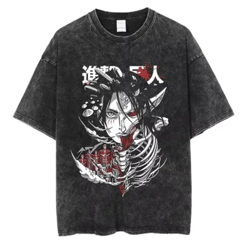 2026 Attack on Titan Anime T-shirt Lavata Retrò Uomo e Donna Abbigliamento Estivo Traspirante Top Harajuku Streetwear Maglietta Periferica