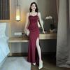 Spaghetti Strap Slit Evening Gown for Nightclub and Spa Technicians