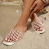 Summer new flat-bottomed mesh hollow color matching round head one-word women's large-size cool slippers