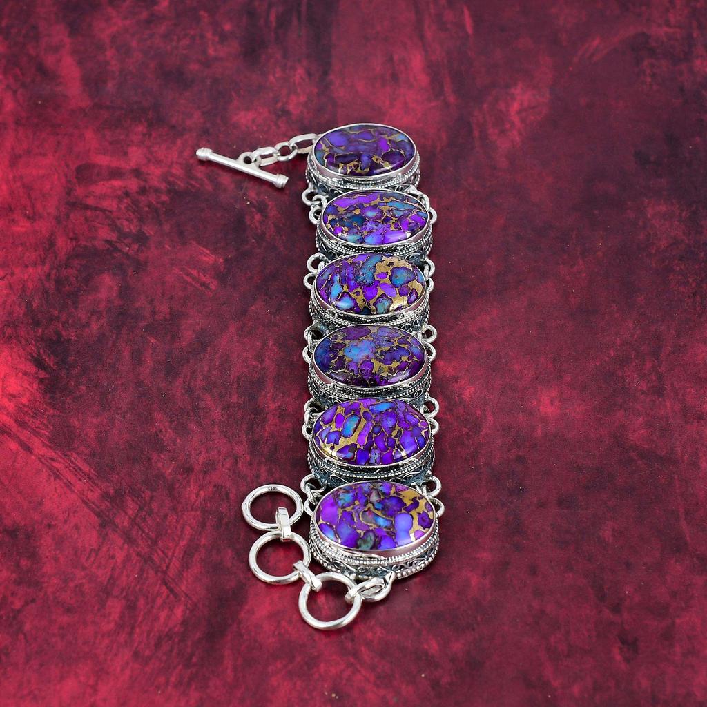 Purple Copper Turquoise Bracelet 925 Sterling Silver Jewelry, Gemstone Adjustable Chain Bracelet, Gift For Her Handmade Dainty Jewelry