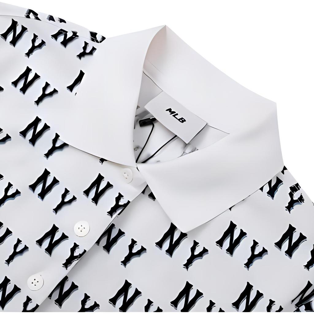 MLB Soft And Comfortable All Over Print Loose Casual Polo Collar Short Sleeve Dress Women Dresses White 3FOPM0643-50CRS