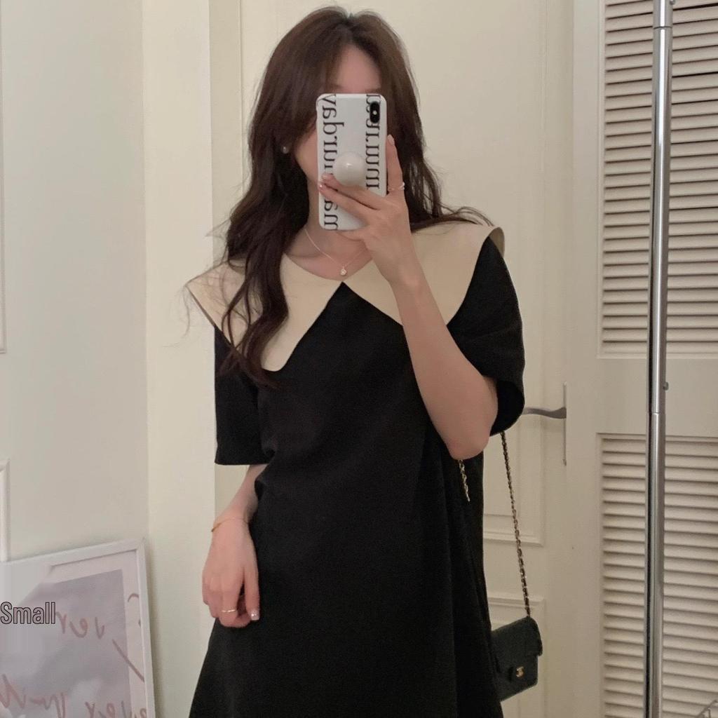 Korean Style Reversible Color-Block Dress with Bow and Doll Collar – College Niche Design, Short Skirt for Summer