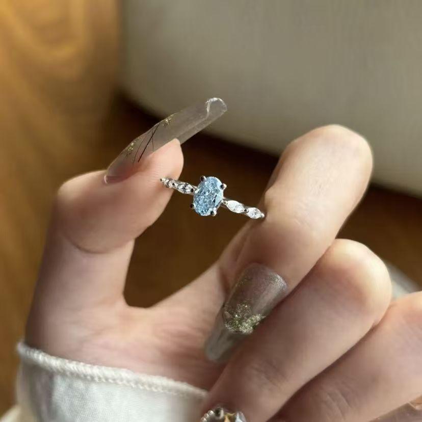 Beautiful and unique Simple fresh aquamarine pigeon rings for women fashion trend Simple ring adjustable high-end