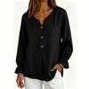 Women Button Long Sleeve Linen Cotton Blouse Casual Loose Fit Lightweight Breathable Top with Elastic Cuffs and Front Button Closure