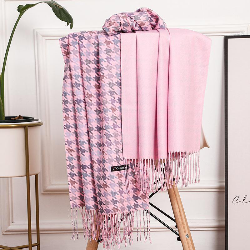 Cashmere Scarf Women's Winter Warm Fringed Shawl Men's Autumn and Winter Wool Scarf Imitation Cashmere Houndstooth Scarf