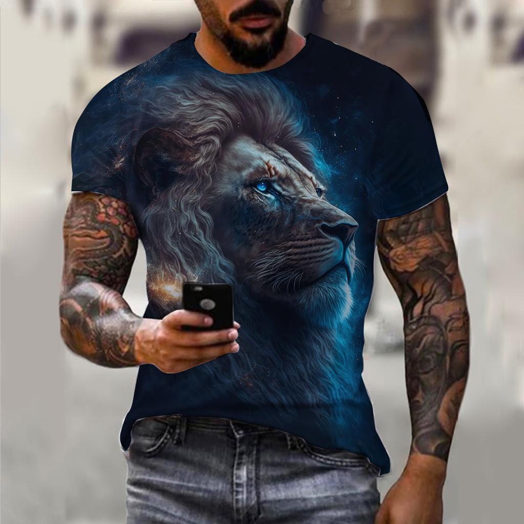 Summer Men's Vintage T Shirt Lion Graphics 3D Print Fashion Tiger Short Sleeve Men's Clothing Oversized Wolf T-shirts Streetwear