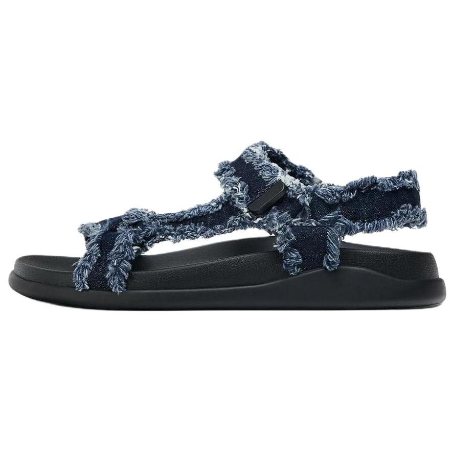 Zara Cotton Fashion Open-Toe Denim Platform Beach Sandals Women Sandals Dark-Blue 5510610017