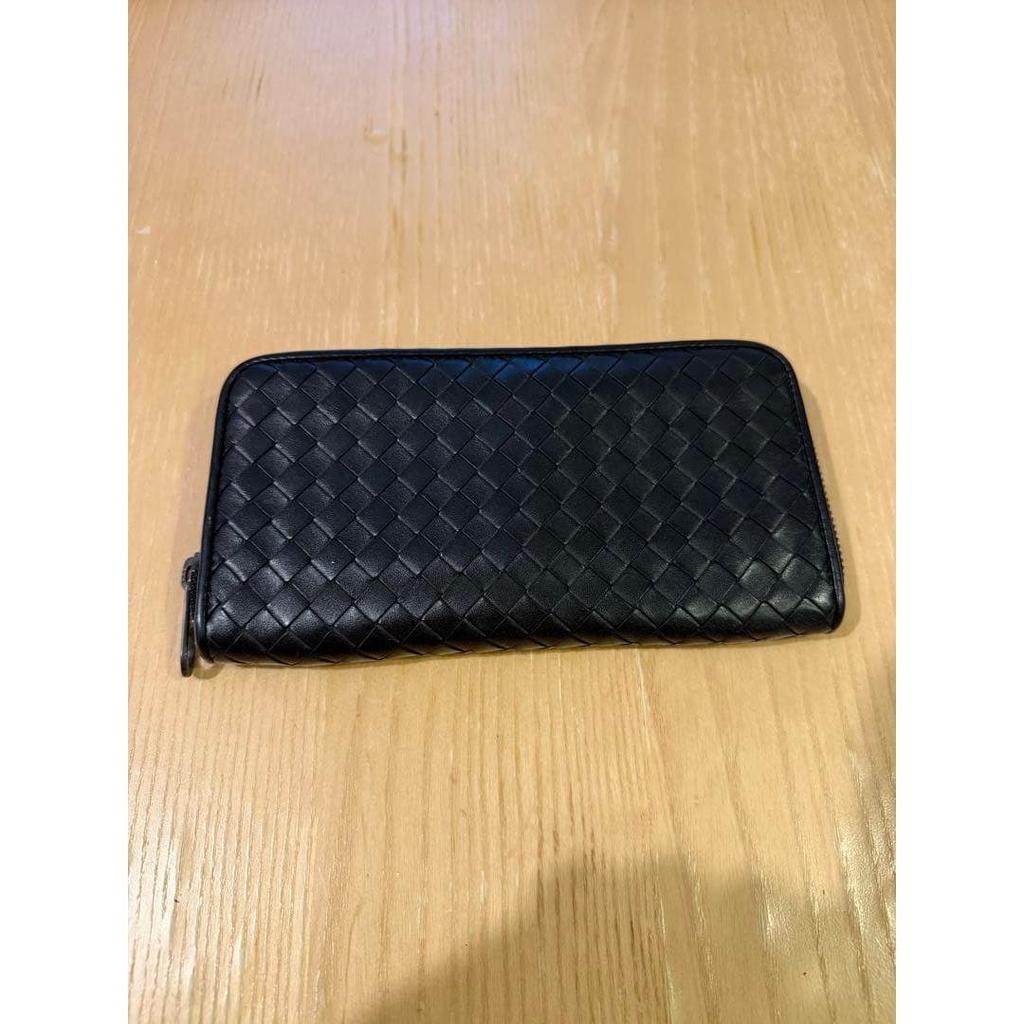 Used BOTTEGA VENETA Intrecciato Long Wallet Black (Ivory Interior)