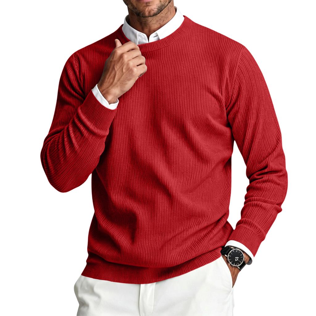 Heren Crewneck Lange Mouwen Geribbelde Gebreide Pullover Trui