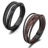 Pulseras Para Hombre Men Multi Layer Magnetic Clasp Custom Leather Wristband Braided Bracelets