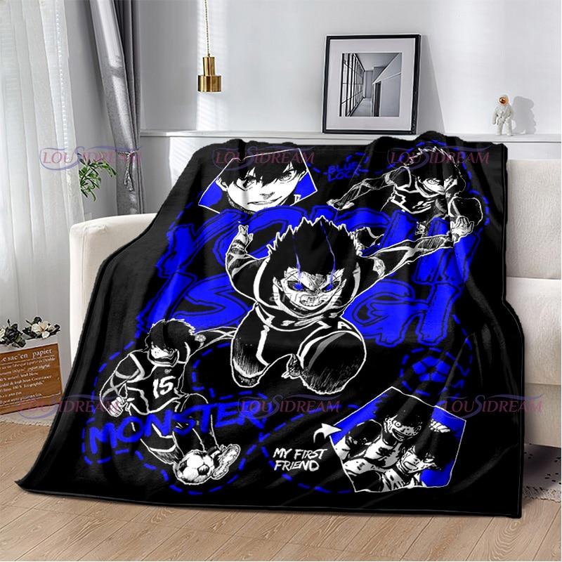 Manta con cierre azul de dibujos animados japoneses, manta cálida de felpa acogedora para el hogar, para cama, sofá, regalos ligeros para niños