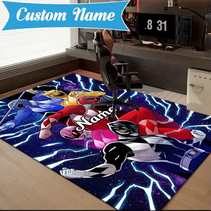 Custom Name Ranger Hero Pose Rug for Living Room, Game Rooms, Office, Bedroom, Floor Mat Playful Design, fan gifts Christmas decor