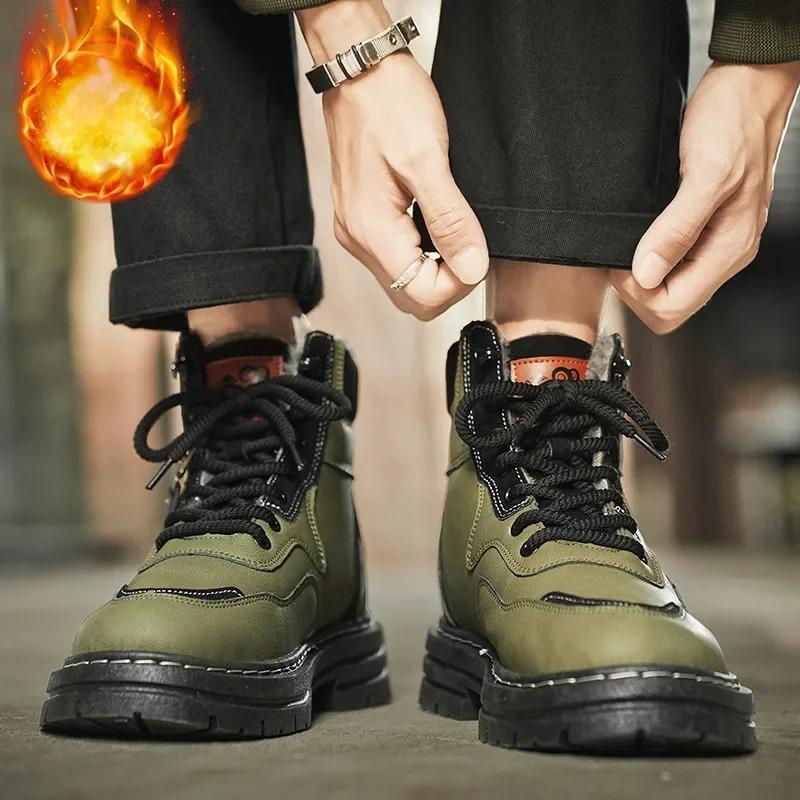 Winter Men'S Boots Warm Plush Outdoor Cotton Shoes Black Waterproof Lace Up Anti Slip Fashion Cold Resistant Men'S Shoes