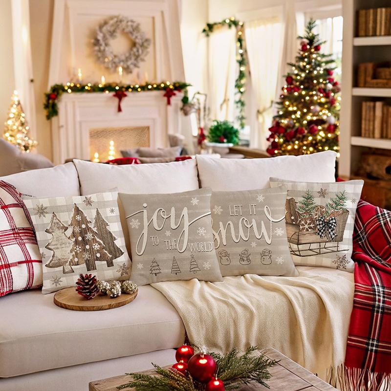 1pc Coffee Cushion Cover Christmas Tree Printed Durable Cover 2025 New for Home Ornament Xmas New Year Christmas Decoration