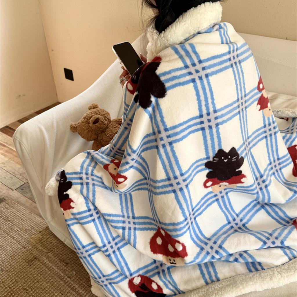 Thickened Lamb & Coral Fleece Cartoon Animation Winter Blanket for Office Nap Air Conditioning Sofa Cover & Kindergarten Use