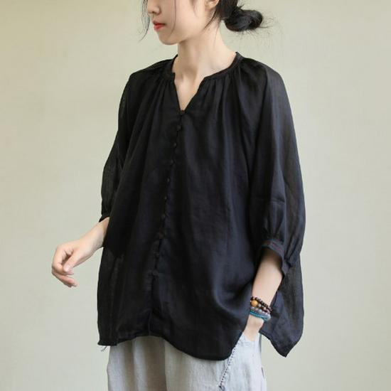 

2026 Summer Literary Plus Size Korean Style Cotton Linen Slimming T-shirt for Women One Size чёрный