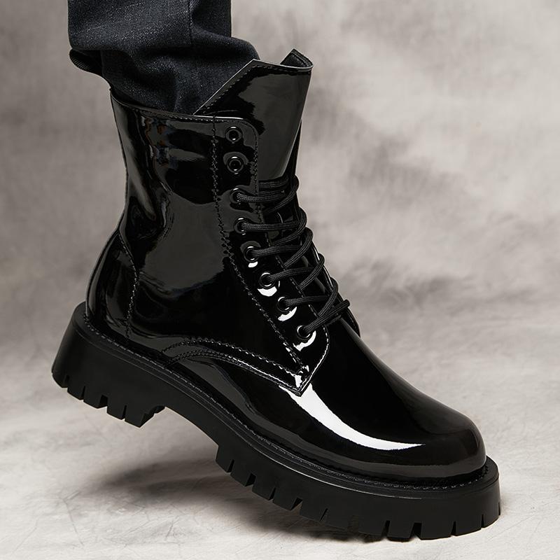 Herr lyxmode fest nattklubbsklänningar platåstövlar lackskor stilig cowboykänga hög topp botas hombre zapato