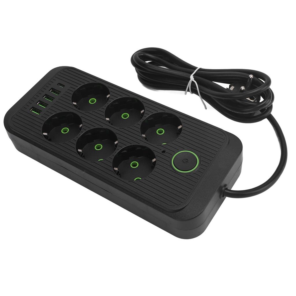 6 Way Power Strip with 4 USB and 1 Type C Port Europn Standard Power Socket with 2 Meter Cable