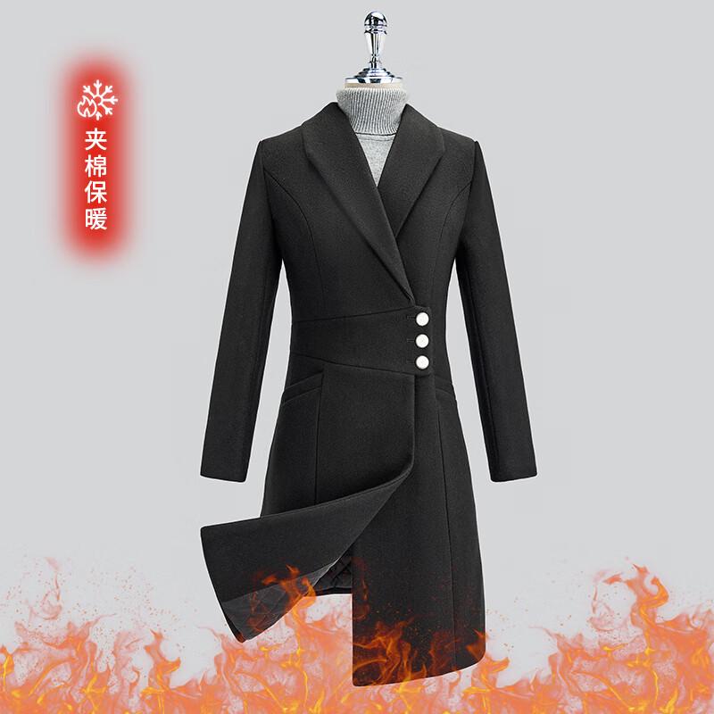 Trojman Women's Black Mid-length Padded Wool Blend Coat